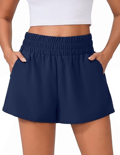 Shorts Damen Sommer Mode Sporthose Casual Einfarbig Kruz Hose mit Taschen High Waist Sportshorts Lässig Schnell Trocken Shorts für Frauen von CSKJ