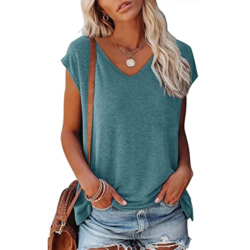 Solid Color Tshirt Damen Lässige Oberteile Pullover T-Shirt Einfarbiges Basic Shirt Rundhals Kurzarm Sommer Tops Lockere All-Match Tunika Bluse Laufshirt Sportshirt von CSKJ