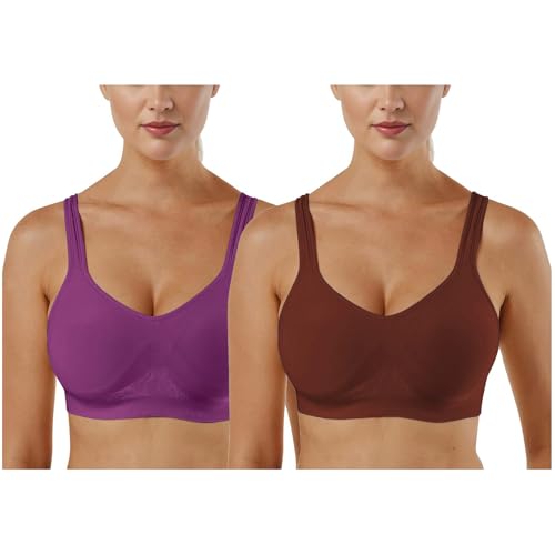 Sport BH Damen Große Brüste Starker Halt Push Up Ohne Bügel 2er 3er Pack Set Gepolstert Joggen Yoga Laufen Reiten Bra Crop Top von CSKJ