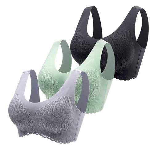 Sport BH Damen Große Brüste Starker Halt Push Up Ohne Bügel 3er Pack Set Gepolstert Joggen Yoga Laufen Reiten Bra Crop Top von CSKJ