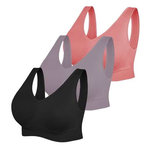 Sport BH Damen Große Brüste Starker Halt Push Up Ohne Bügel 3er Pack Set Gepolstert Joggen Yoga Laufen Reiten Bra Crop Top von CSKJ