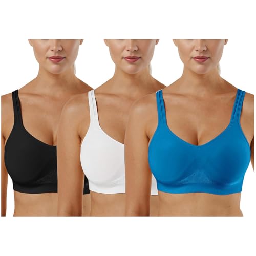 Sport BH Damen Ohne Bügel Bustier Rückenfrei Sportunterwäsche BH Set Push Up BH Große Brüste Starker Halt 1er 2er 3er Pack Klassische Schlaf BHS Bügelloser BH Gepolstert Bequemer Nahtlose Unterwäsche von CSKJ