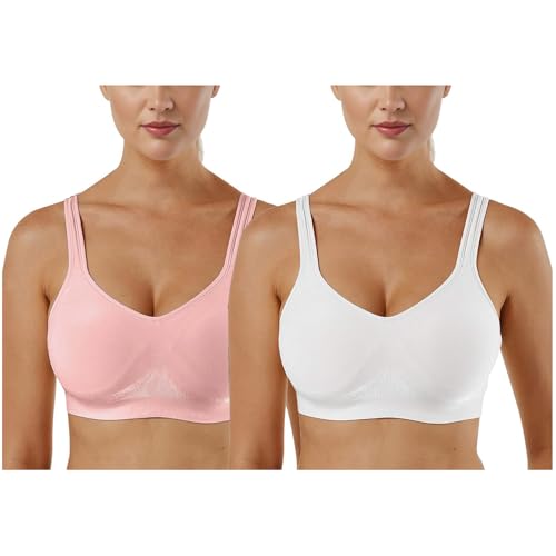 Sport BH Damen Ohne Bügel Bustier Rückenfrei Sportunterwäsche BH Set Push Up BH Große Brüste Starker Halt 1er 2er 3er Pack Klassische Schlaf BHS Bügelloser BH Gepolstert Bequemer Nahtlose Unterwäsche von CSKJ
