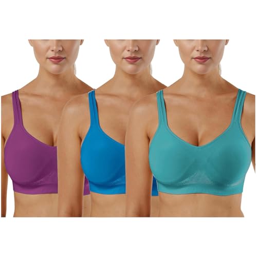 Sport BH Damen Ohne Bügel Bustier Rückenfrei Sportunterwäsche BH Set Push Up BH Große Brüste Starker Halt 1er 2er 3er Pack Klassische Schlaf BHS Bügelloser BH Gepolstert Bequemer Nahtlose Unterwäsche von CSKJ