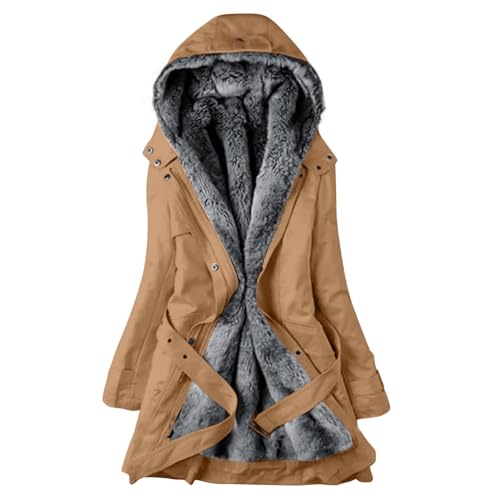 Steppjacke Damen Warmer Lang Winterjacke Gefüttert Fleece Daunenjacke Baumwolle Elegant Pufferjacke Langarm Casual Fleecejacke mit Kapuze Wintermantel Winter Outdoor Trachtenjacke von CSKJ