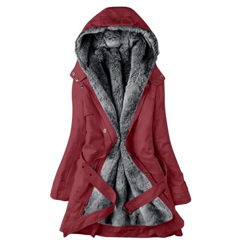 Steppjacke Damen Warmer Lang Winterjacke Gefüttert Fleece Daunenjacke Baumwolle Elegant Pufferjacke Langarm Casual Fleecejacke mit Kapuze Wintermantel Winter Outdoor Trachtenjacke von CSKJ