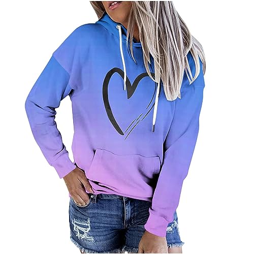 Strickpullover Damen Oversize - Damen Batik Hoodie Herz Druck Bedrucken Pullover Kawaii Kapuzenpullover Farbverlauf Oberteil Hoodie Sweatshirt Bluse Sweater Hoodies Pulli Kuschelpullover, Blau, XXL von CSKJ