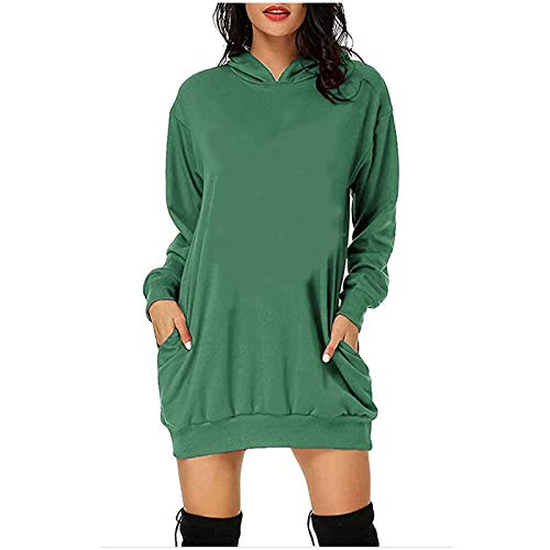 Sweater Damen - Hoodie Damen Lang Casual Langarm Pullover Sweatshirt mit Kapuze Taschen Lose Kapuzenpullover Mini Kleid Elegante Herbst Winter Oversized Pulloverkleider Hoodie Kleid, Grün, 3XL von CSKJ