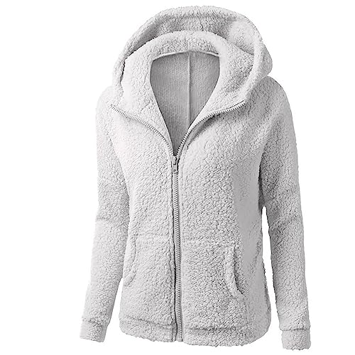 Sweatjacke - Fleecejacke Damen Kapuzenpullover Hoodie mit Zipper Teddyjacket Sweatshirt Basic Kapuzenjacke Causal Sweatjack Plüschjack Jacket Winter Warm Einfarbig Hoodies, grau, L von CSKJ