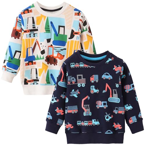 Sweatshirt Kinder - Jungen Sweatshirt Mit Kawaii Dinosaurier Haifisch Tintenfisch Muster Langarm Pullover Kinder Oberteilung 2-7 Jahre von CSKJ