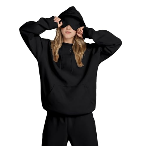 Travel Hoodie Damen Oversize Sweatshirt mit Augenmaske Pullover Kapuzenpullover Im Flugmodus Casual Sweatjacke Sport Oberteile mit Tasche Tops Streetwear von CSKJ