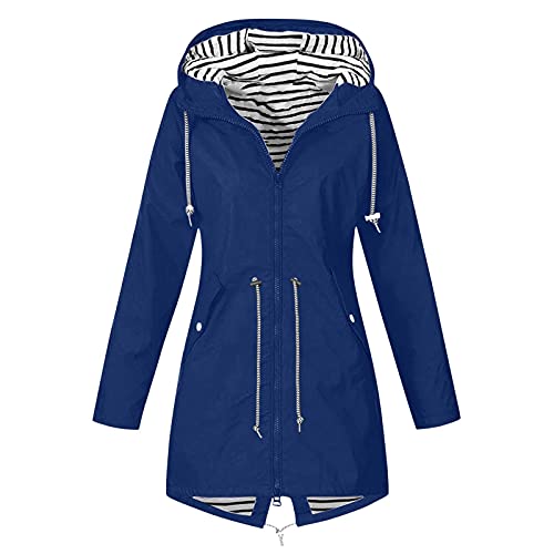 Trenchcoat - Regenjacke Damen Wasserdicht Atmungsaktiv Regenmantel Softshelljacke Lang Windbreaker Übergangsjacke Fahrrad Regenparka Leichte Windjacke Trenchcoat Wandern Regenkleidung, Blau, XL von CSKJ