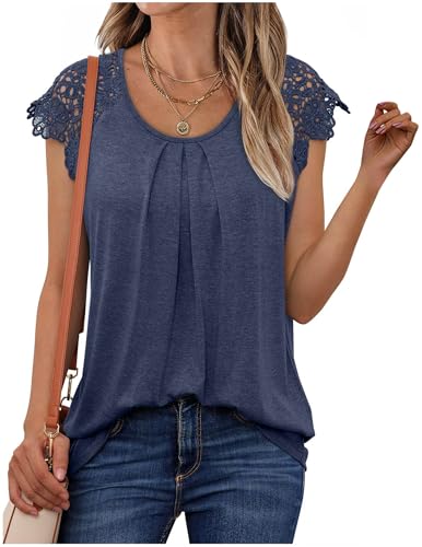 Tshirt Damen Elegant Rundhals Kurzarm Bluse Mit Spitze Ärmel Oversize T Shirt Sommer Casual Plissierte Top Einfarbig Basic T-Shirt Sportshirt Locker Schwarz Weiss Oberteile Lässige Kleidung Tuniken Tshirt Damen Elegant Rundhals Kurzarm Bluse Mit Spitze Ärmel Oversize T Shirt Sommer Casual Plissierte Top Einfarbig Basic T-Shirt Sportshirt Locker Schwarz Weiss Oberteile Lässige Kleidung Tuniken von CSKJ