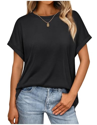 Tshirt Damen Oversize Shirt Damen Oberteile Sommer Rundhals Locker Basic Tops Kurzarm Tunika Elegant von CSKJ