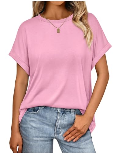 Tshirt Damen Oversize Shirt Damen Oberteile Sommer Rundhals Locker Basic Tops Kurzarm Tunika Elegant von CSKJ