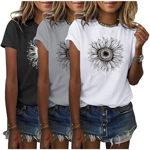 Tshirt Damen Sommer 2er Pack Sonnenblumen T Shirt Kurzarm Niedlich Grafik Lose T-Shirts Tops Casual Rundhals Oberteile Lässig Basic Shirt Set Oversize Kleidung Bluse Weiß Tank Tops Tshirt Damen Sommer 2er Pack Sonnenblumen T Shirt Kurzarm Niedlich Grafik Lose T-Shirts Tops Casual Rundhals Oberteile Lässig Basic Shirt Set Oversize Kleidung Bluse Weiß Tank Tops von CSKJ
