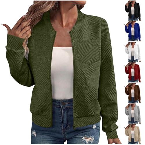 Übergangsjacke Damen Kurze Blouson Jacke Casual Bomberjacke Langarm Outwear Zip Up Einfarbige Coat Leichte Herbst Sweatjacke mit Taschen Reißverschluss Sportjacke Übergangsjacke Damen Kurze Blouson Jacke Casual Bomberjacke Langarm Outwear Zip Up Einfarbige Coat Leichte Herbst Sweatjacke mit Taschen Reißverschluss Sportjacke von CSKJ