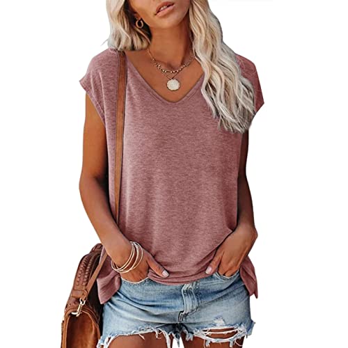 V-Ausschnitt Tshirt Einfarbiges Bluse Damen Elegant Ärmellose T-Shirt Crop Tops Shirt Mädchen Weiß Oberteile Frauen Schwarz Kleidung Frau Sommer Shirts Top Casual Rundhals Klamotten Teenager Mädchen von CSKJ