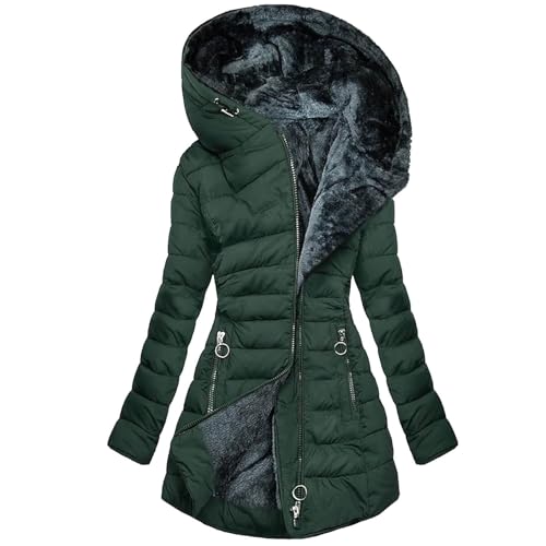 Wintermantel Damen Warm Gefüttert Winter Parka Mittellang Winterjacke Winterparka mit Fellkapuze Dicke Coat Große Größen von CSKJ