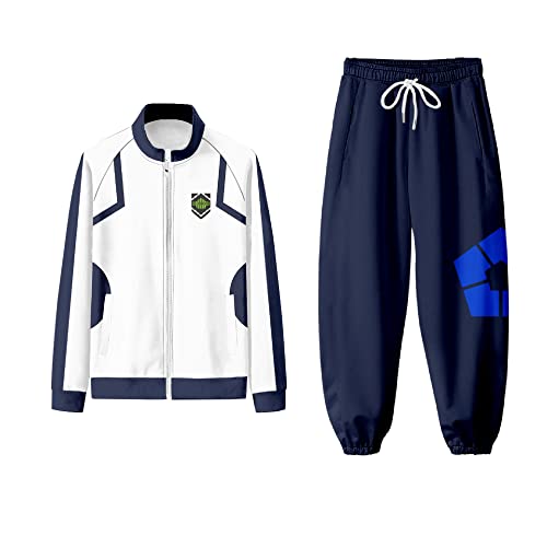 CSOCKS Blue Lock Jacke und Hose Yoichi Isagi Cosplay Kostüme Blau Weiß Trainingsanzug Sweatshirt Sportbekleidung für Damen Herren von CSOCKS