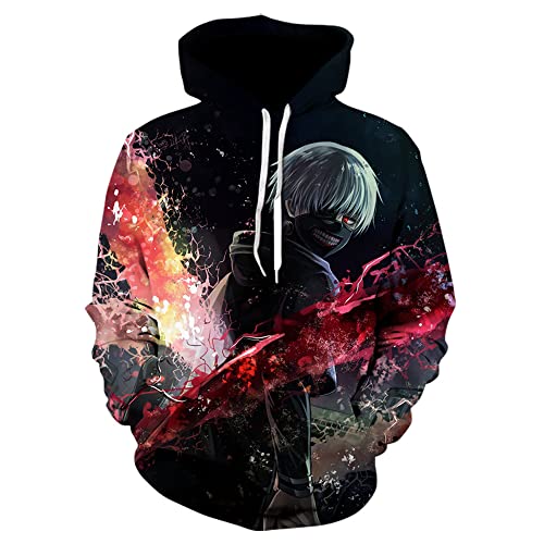 CSOCKS Tokyo Ghoul Hoodie Ken Kaneki 3D-Gedruckter Anime-Langarm-Pullover mit Kapuze für Männer und Frauen von CSOCKS