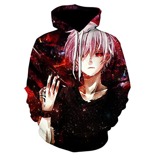 CSOCKS Tokyo Ghoul Hoodie Ken Kaneki 3D-Gedruckter Anime-Langarm-Pullover mit Kapuze für Männer und Frauen von CSOCKS