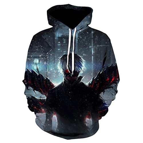 CSOCKS Tokyo Ghoul Hoodie Ken Kaneki 3D-Gedruckter Anime-Langarm-Pullover mit Kapuze für Männer und Frauen von CSOCKS