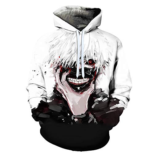 CSOCKS Tokyo Ghoul Hoodie Ken Kaneki 3D-Gedruckter Anime-Langarm-Pullover mit Kapuze für Männer und Frauen von CSOCKS