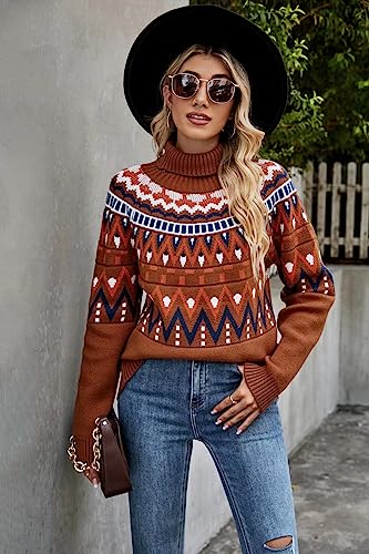 CSRP Boho Kürbis Strickpullover Frauen Weihnachten Damen Ethnische Warme Pullover Weiblich Lose Herbst Winter Kaffee,M von CSRP