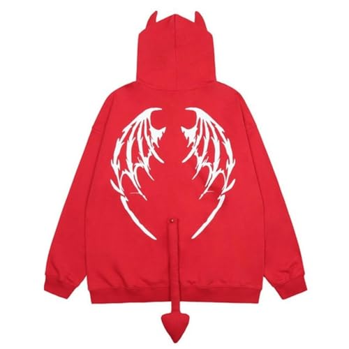 CSRP Herbst Harajuku Hoodies Frauen Gothic Punk Teufel Horn Mit Kapuze Sweatshirt Halloween Paar Passenden Abnehmbaren Schwanz Zip-Up Outwear von CSRP