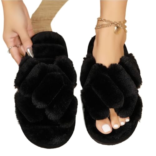 CSSHNL Damen offene Zehenschlappen Damen Hausschuhe Gemütliche Hausschuhe Indoor Rutschfeste Offene Zehenschuhe Weich Leicht(Black,42-43) von CSSHNL