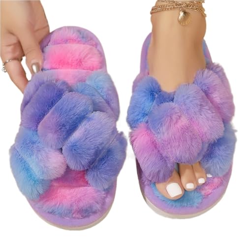 CSSHNL Damen offene Zehenschlappen Damen Hausschuhe Gemütliche Hausschuhe Indoor Rutschfeste Offene Zehenschuhe Weich Leicht(Blue,36-37) von CSSHNL