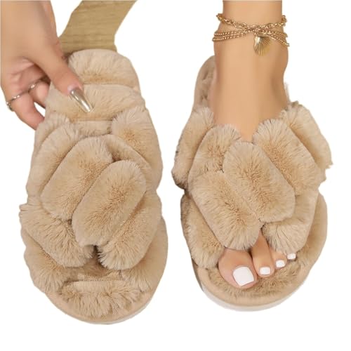 CSSHNL Damen offene Zehenschlappen Damen Hausschuhe Gemütliche Hausschuhe Indoor Rutschfeste Offene Zehenschuhe Weich Leicht(Khaki,40-41) von CSSHNL