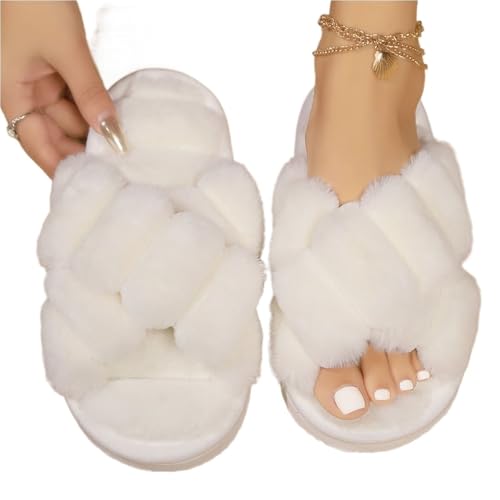 CSSHNL Damen offene Zehenschlappen Damen Hausschuhe Gemütliche Hausschuhe Indoor Rutschfeste Offene Zehenschuhe Weich Leicht(White,36-37) von CSSHNL