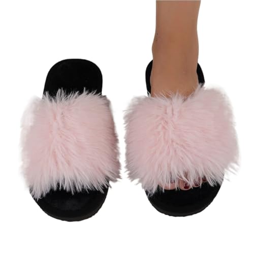 CSSHNL Damen offene Zehenschlappen Damen Plüsch Hausschuhe Leichte Hausschuhe Offene Zehen Slides(Pink,36-37) von CSSHNL