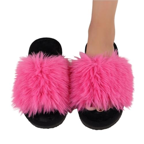 CSSHNL Damen offene Zehenschlappen Damen Plüsch Hausschuhe Leichte Hausschuhe Offene Zehen Slides(Red 2,40-41) von CSSHNL