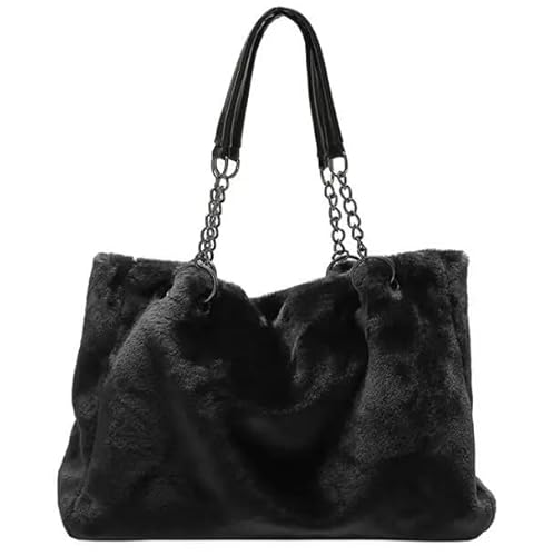Plüsch Tasche Herbst Plüsch Damen Tasche Handtasche Fell Big Bag Plüsch Handtasche (Color : Black) von CSSHNL