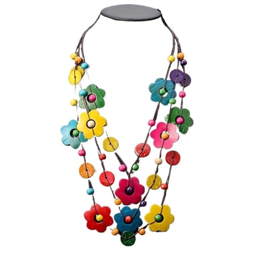 Choker Halskette Choker Halskette Maxi for Frauen Party Schmuck Mehrschichtige Holz Quaste Anhänger Aussage Blumenkragen von CSSHNL