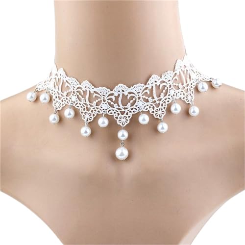 Choker Halskette Choker Halsketten Mode Elegante Vintage Imitation Perle Weiß Braut Schmuck for Frauen Hochzeit von CSSHNL