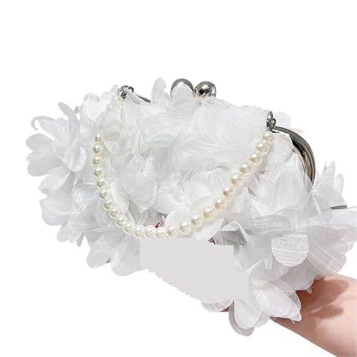 Perlen Clutch Perle Kette Abend Party Clutch Tasche Mode Blume Bankett Handheld Hochzeit Kleid Braut Handtasche(White) von CSSHNL