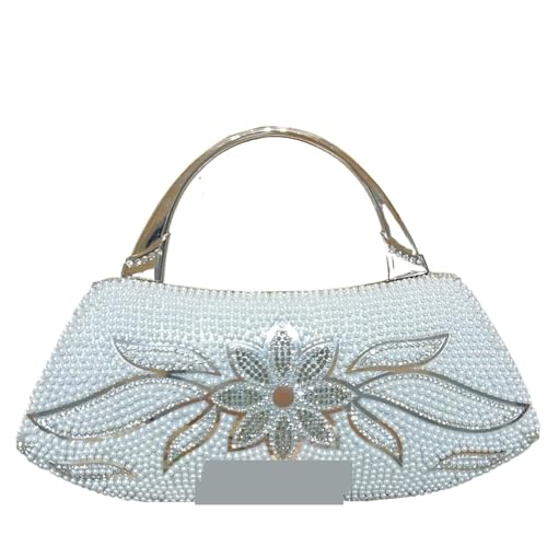 Perlen Clutch Perlen-Diamant-Kristall-Tasche, verzierte Schulter-Messenger-Handtasche, ideal for Bankett- und Dinner-Events(Silver) von CSSHNL