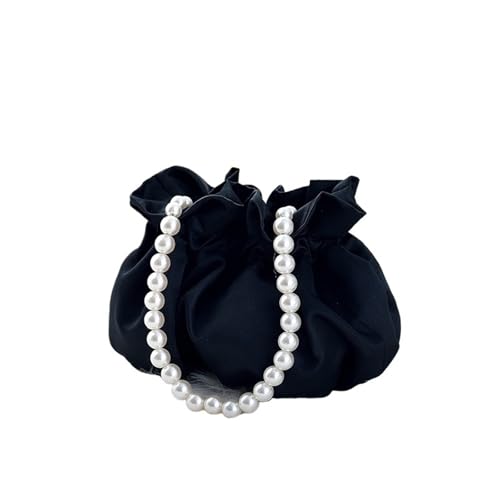 Perlen Clutch Perlen-Satin-Beuteltasche, süße Handtasche, perfekt for Bankettkleider, Party-Clutch mit abnehmbarem Riemen(Black) von CSSHNL