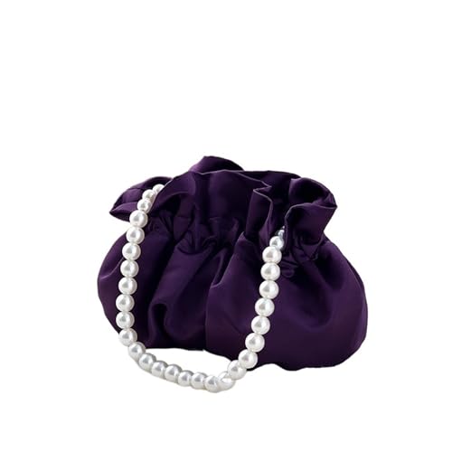 Perlen Clutch Perlen-Satin-Beuteltasche, süße Handtasche, perfekt for Bankettkleider, Party-Clutch mit abnehmbarem Riemen(Purple) von CSSHNL