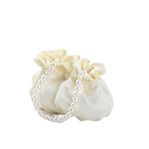 Perlen Clutch Perlen-Satin-Beuteltasche, süße Handtasche, perfekt for Bankettkleider, Party-Clutch mit abnehmbarem Riemen(White) von CSSHNL