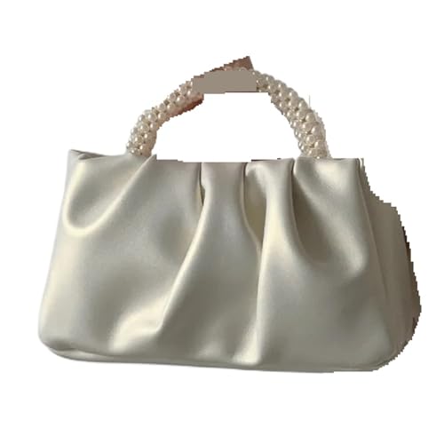 Perlen Clutch Perlengriff Damen Dinner Clutch Handtaschen Design Quadratische Schultertaschen Kleine Umhängetasche(White) von CSSHNL