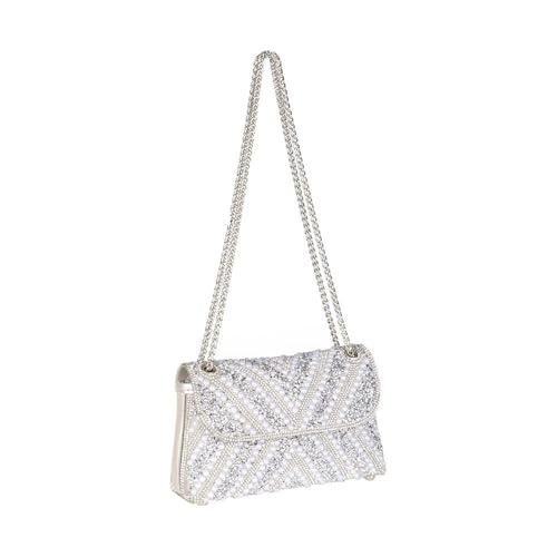 Perlen Clutch Perlenverzierte Abendtasche for Damen, elegante Handtasche, modische Clutch for Partys(Silver) von CSSHNL