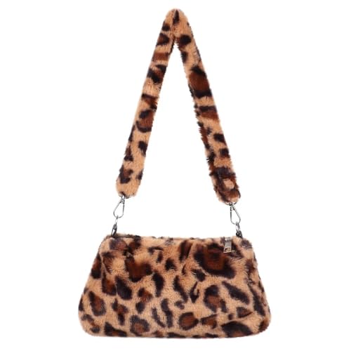 Plüsch Tasche 1PC Frauen Mädchen Flauschigen Schulter Tasche Top-griff Tasche Weibliche Herbst Winter Handtasche Plüsch Tote Einkaufstasche Plüsch Handtasche (Color : 2-leopard) von CSSHNL