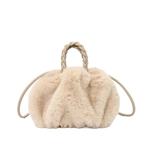 Plüsch Tasche Damentaschen Winterhandtasche Flauschige Tragetaschen Gewebter Tragegriff Kleine Mini-Umhängetaschen Plüsch Handtasche (Color : Apricot) von CSSHNL