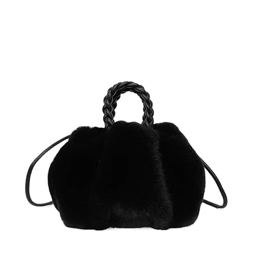 Plüsch Tasche Damentaschen Winterhandtasche Flauschige Tragetaschen Gewebter Tragegriff Kleine Mini-Umhängetaschen Plüsch Handtasche (Color : Black) von CSSHNL