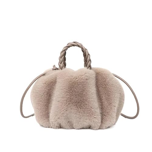 Plüsch Tasche Damentaschen Winterhandtasche Flauschige Tragetaschen Gewebter Tragegriff Kleine Mini-Umhängetaschen Plüsch Handtasche (Color : Khaki) von CSSHNL